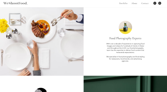 A food photography company’s homepage