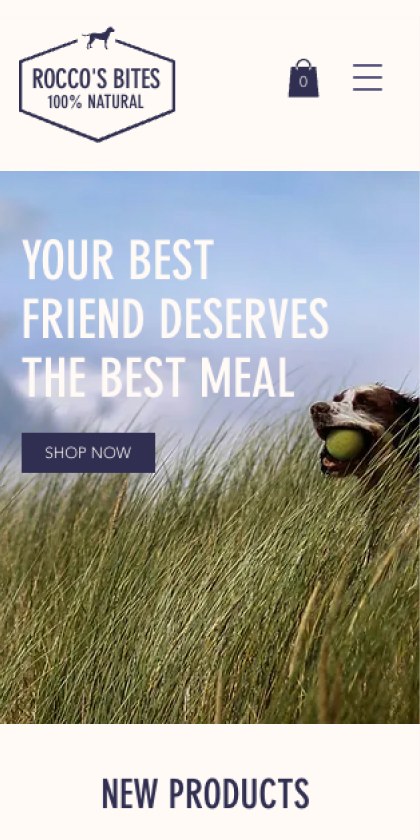 The mobile view of a website template for an online store selling pet food on Wix