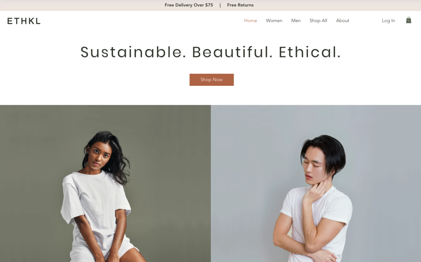 A website template for an eCommerce store selling clothing on Wix.