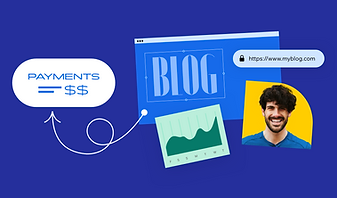 Website-Elemente und Grafiken zu Kosten vor einem blauen Hintergrund.